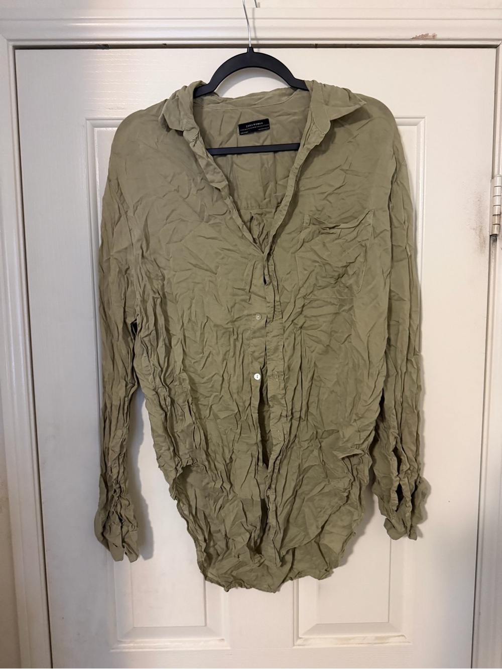 Zara Women’s Olive Lightweight Button-Front Shirt Jacket